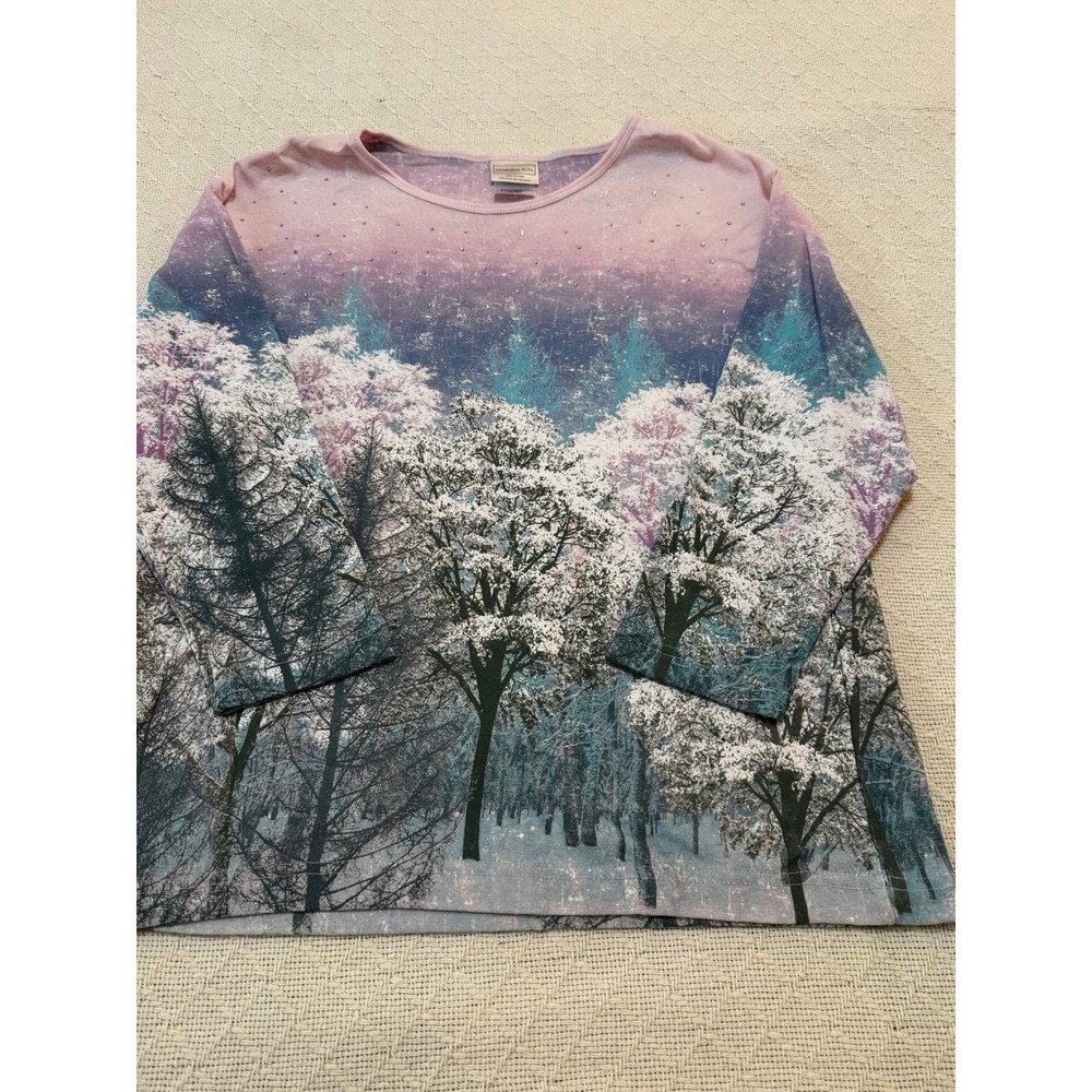Morning Sun Women's Winter Forest Scene Long Sleeve Top Size L